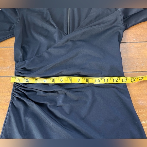 Aritzia Ten by Babaton Passion Faux Wrap Dress Fitted Side Ruched Mini Black - Picture 14 of 15